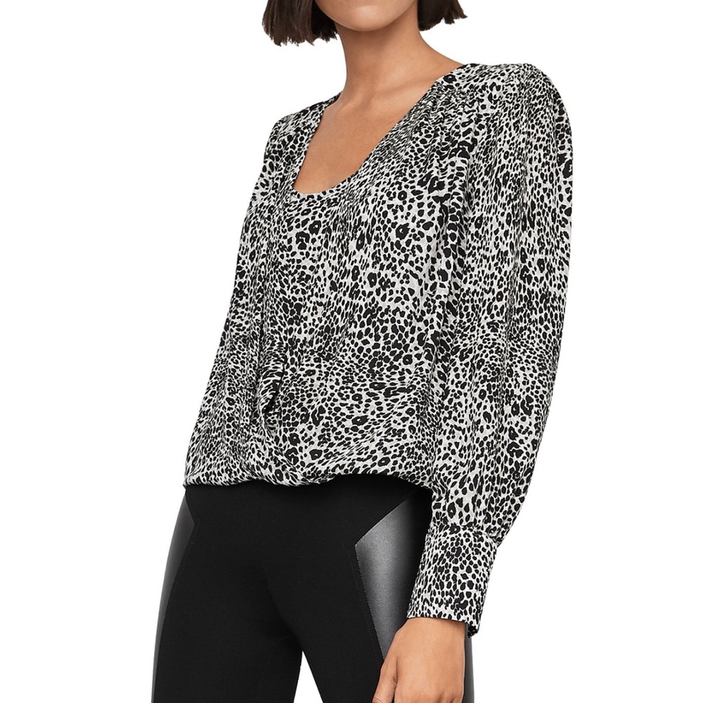 BCBGMaxAzria Black gray and blue  Animal Print Blouse